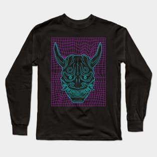 Aesthetic Synthwave Neon Blue Oni Demon Long Sleeve T-Shirt